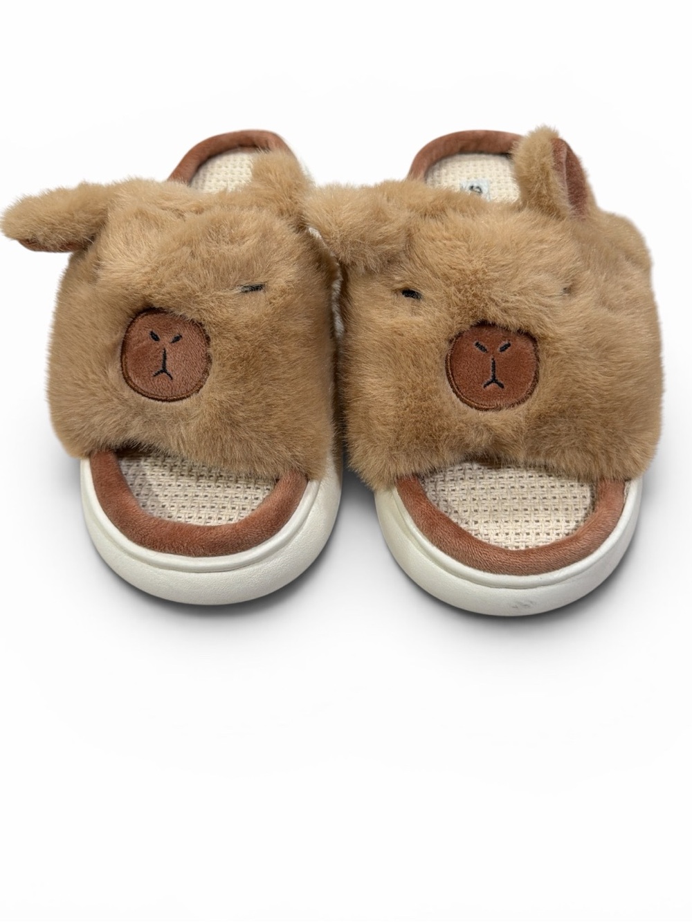 Brown Plush Capybara Slide Slippers Cozy Slip-On Comfort NWOT Medium 7/8